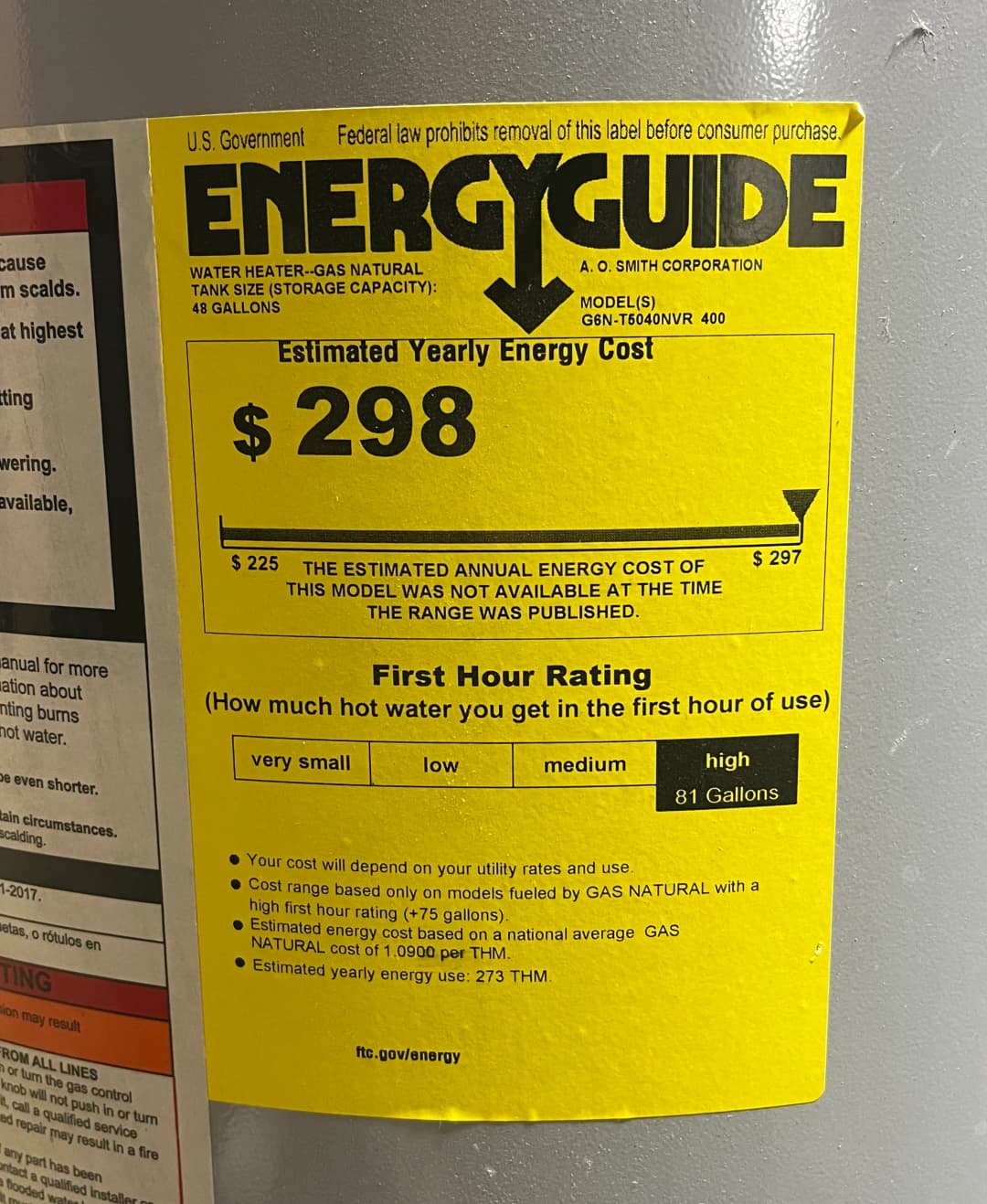 Water heater EF rating chart